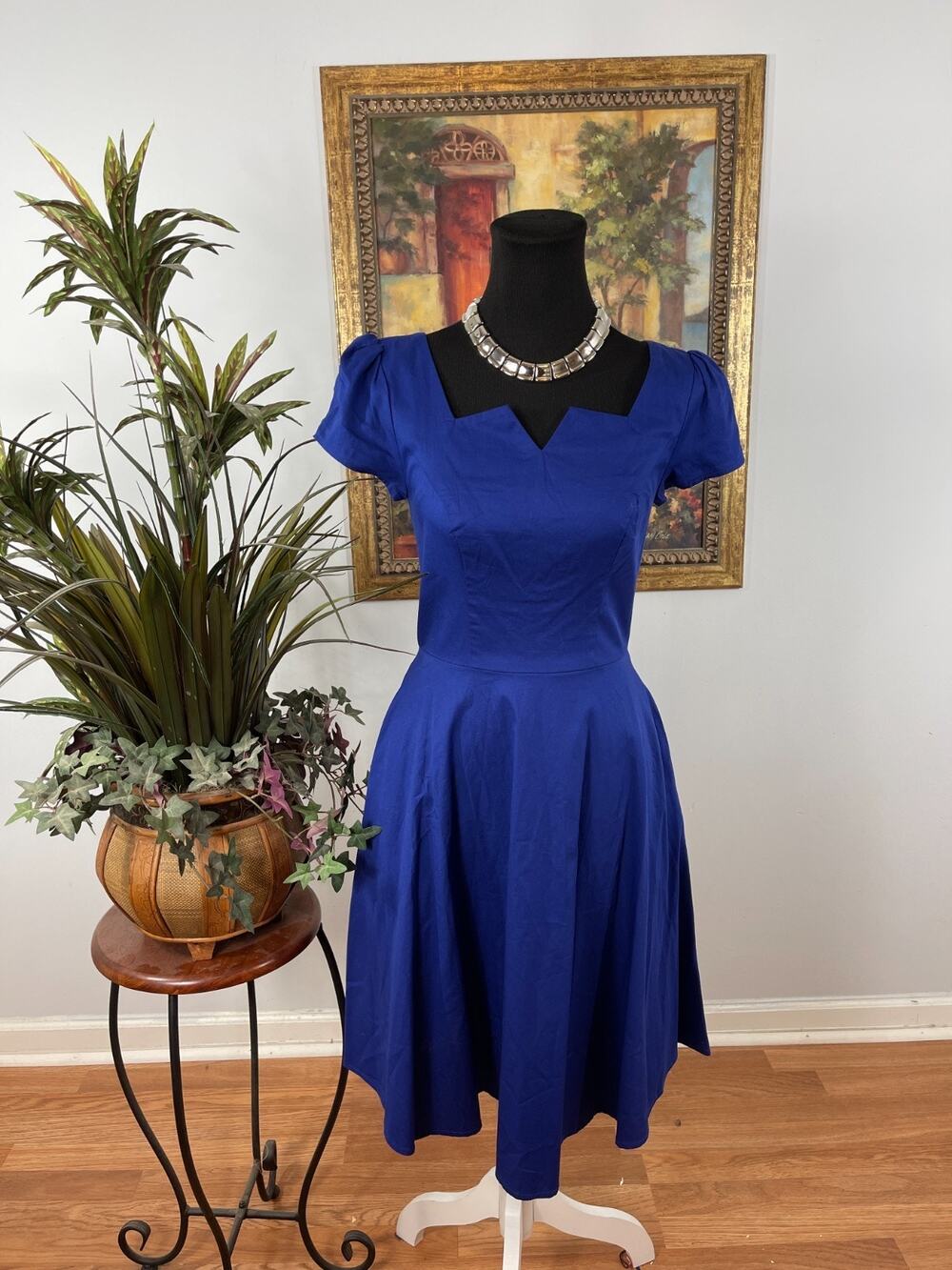 Girstunm Fit and Flare Dress Womens Small Royal Blue Sweetheart Cocktail / Party